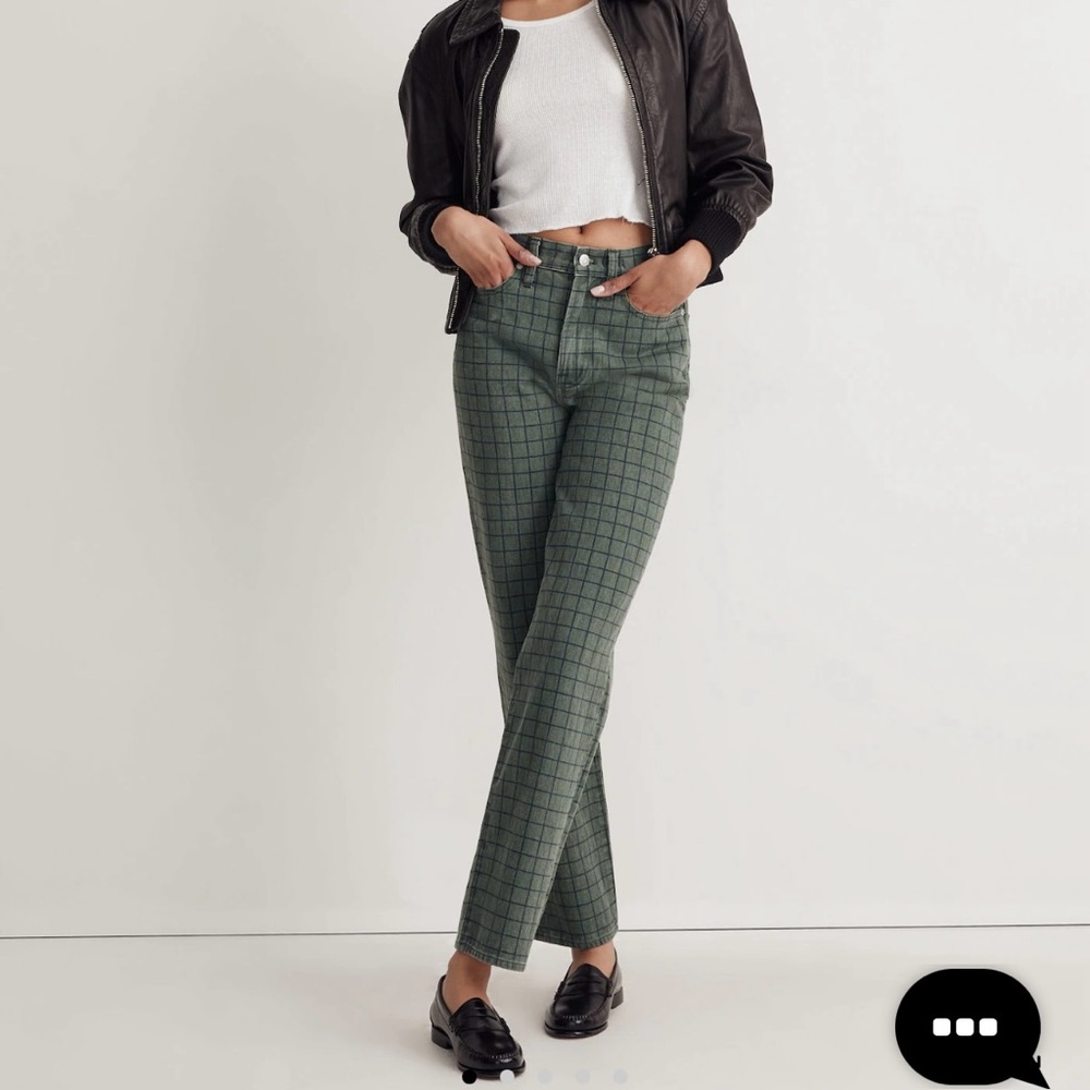 Madewell Green Windowpane Plaid Perfect Vintage Straight Jeans